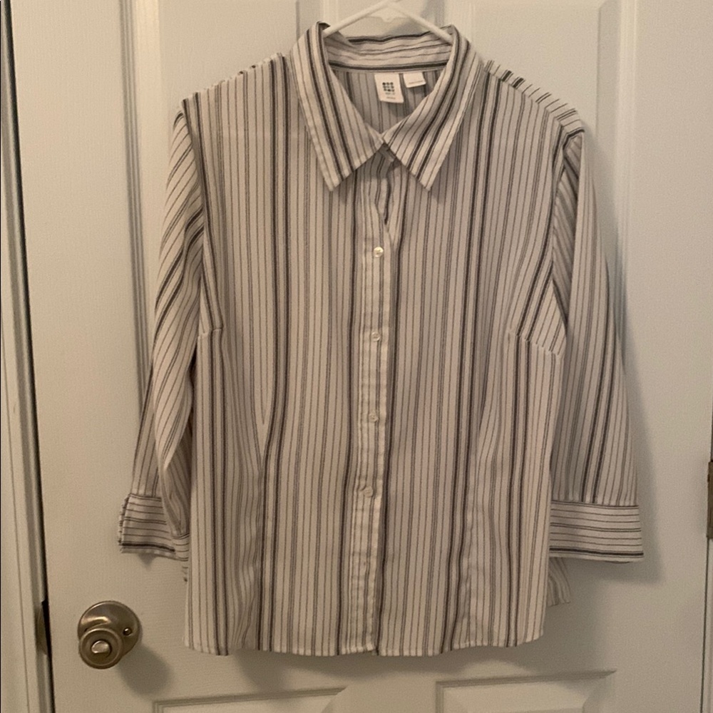 Women’s APT 8 Striped Shirt 3/4 sleeve- Black and White-Stretch Size Large